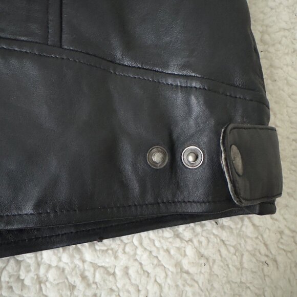 Mens Black Leather motorcycle Jacket  Zipper Pockets & Stand Collar Size XXL - Picture 13 of 16